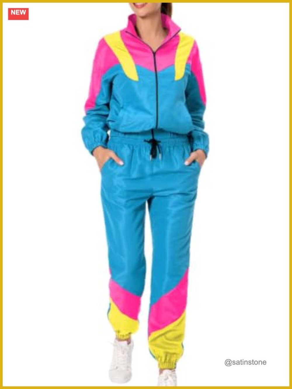 MASSWO 2 Piece Track Suit Set Zip Jacket Sweatpants Retro 80s 90s Costume